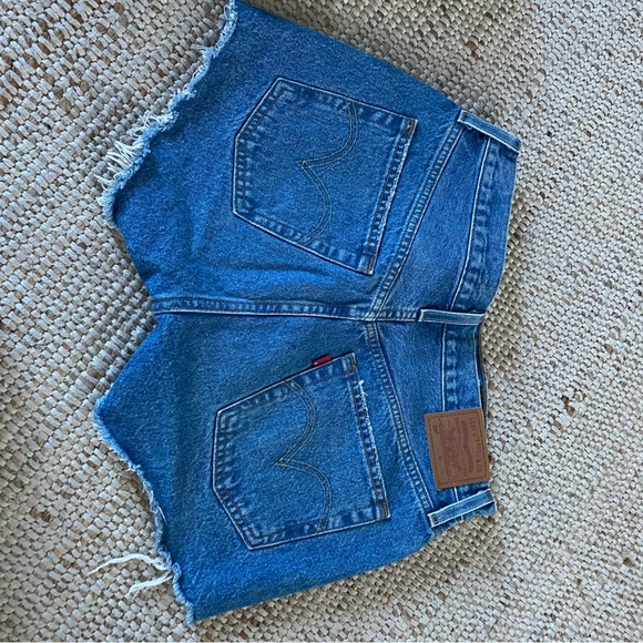 Levi's Blue Distressed Jean Shorts with Frayed Hem - Picture 5 of 5